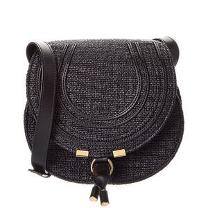 Chloé Marcie Leather-Trim Saddle Bag, Black